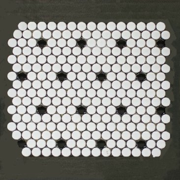 Clearance Mosaic Tile Glossy White/Black FE07 11PNYRDHD1P 1 inch round 1.06 sf/piece